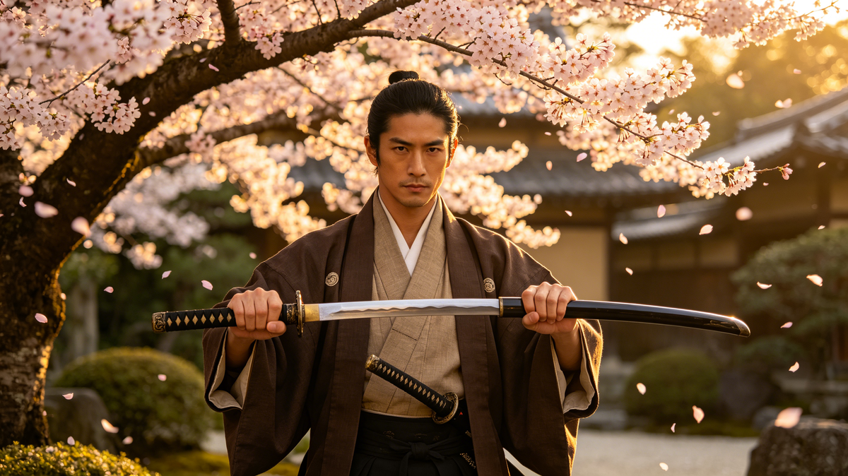 Black and white cinematic shot of multiple samurai drawing authentic katana swords, classic Japanese samurai combat culture scene