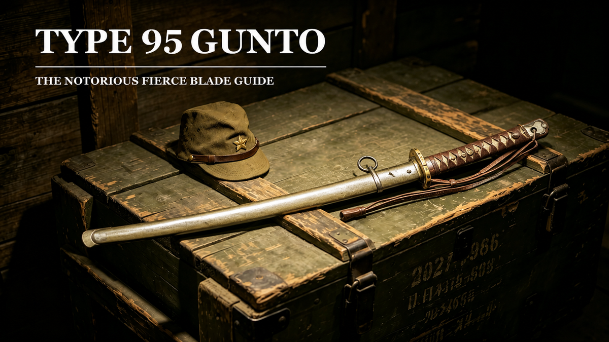 Full shot of original WWII Japanese Type 95 sergeant saber with full metal scabbard and brown leather strap, black background