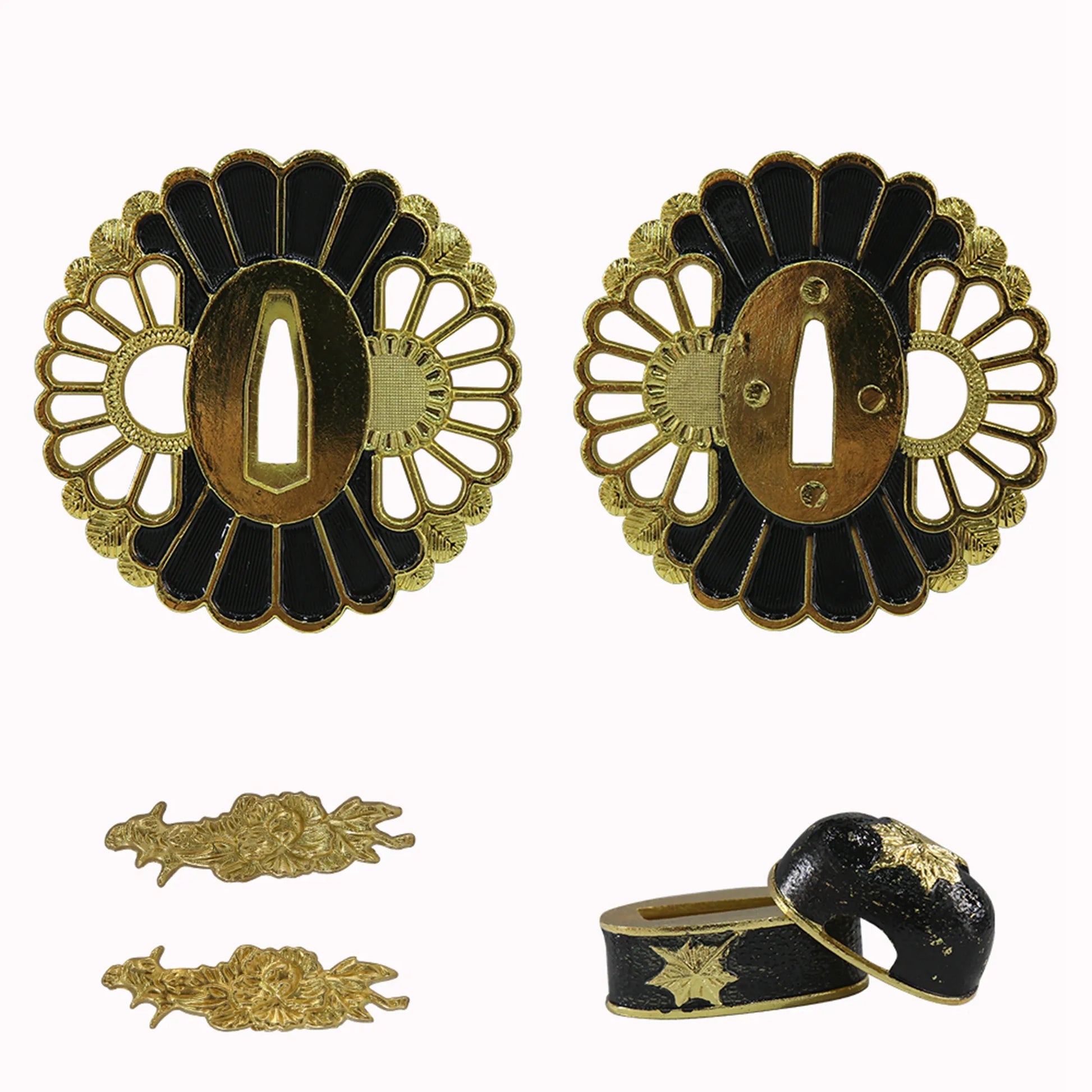 Gold alloy sunflower tsuba