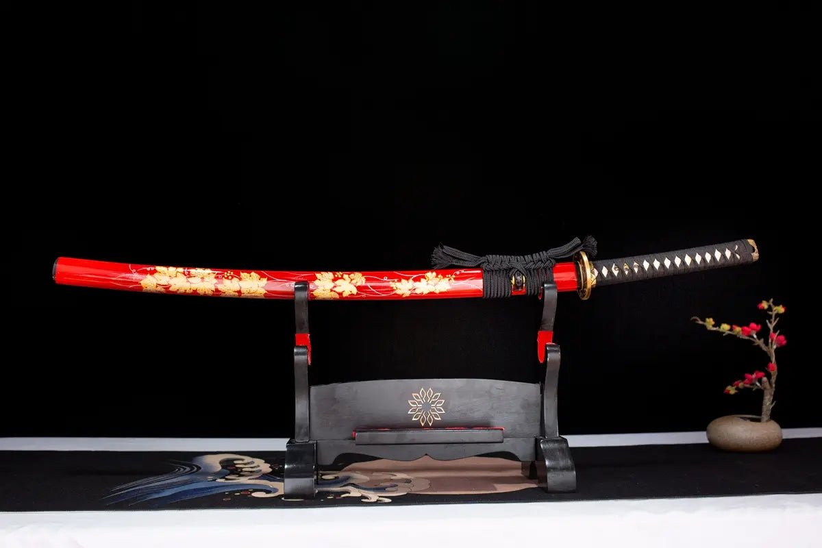 A golden and red katana