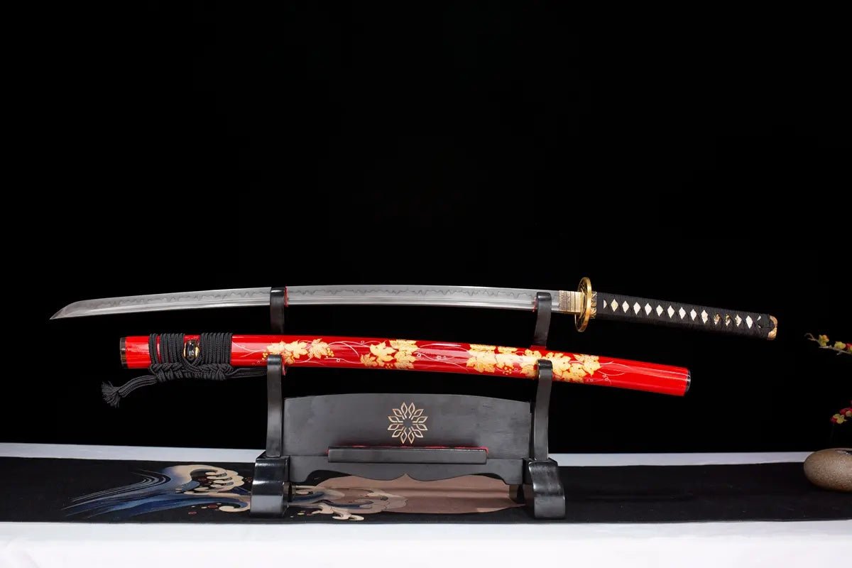 A golden and red katana