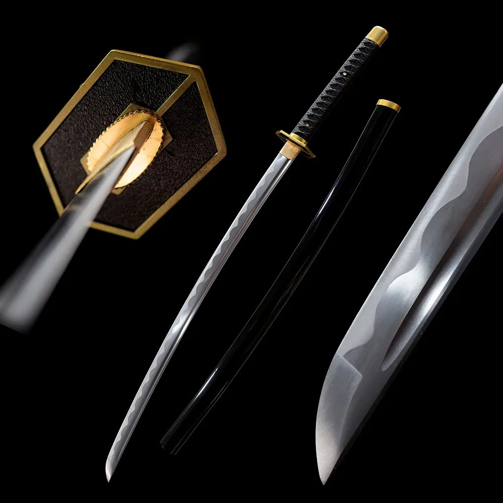 Demon Slayer Sabito katana separated blade black glossy saya pure black studio full shot