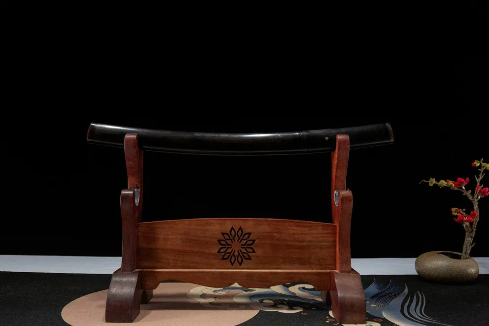 Plum Blossom Dragon Tanto straight front view, compact traditional japanese tanto