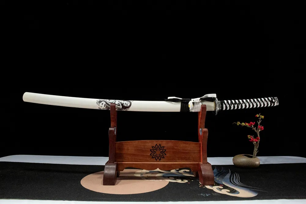 Demon Girl Katana straight front view, dark anime design samurai sword