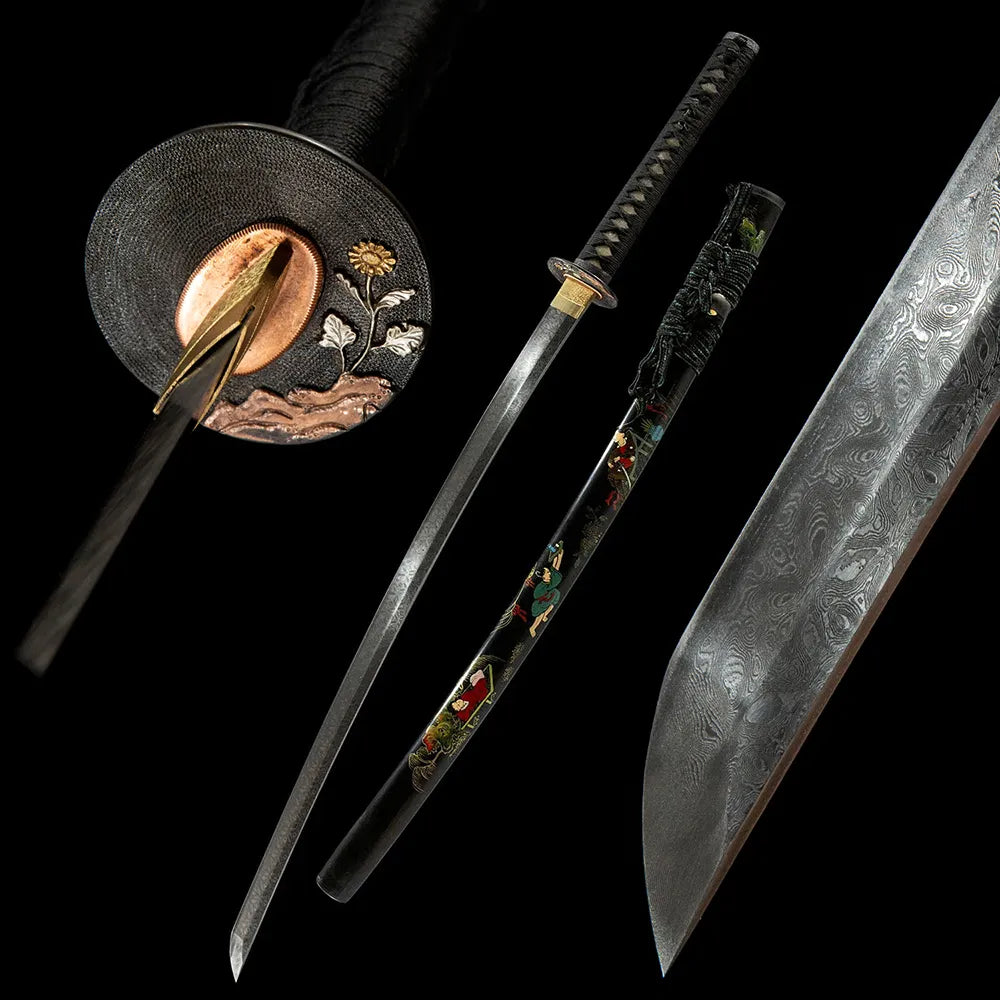 Ise Chiko Katana, T10 Hitatsura Hamon Mirror Polish Full Rayskin Wrapped Ox Horn Katana