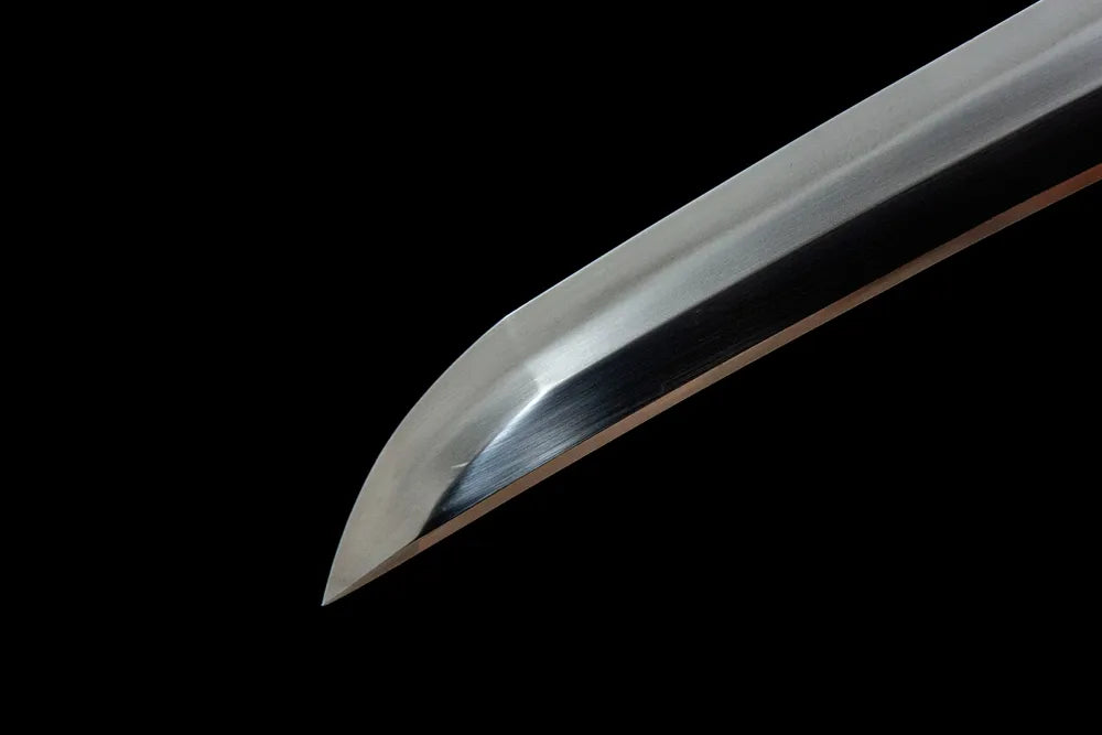 Night Wakizashi blade tip detail, finely polished sharp cutting edge