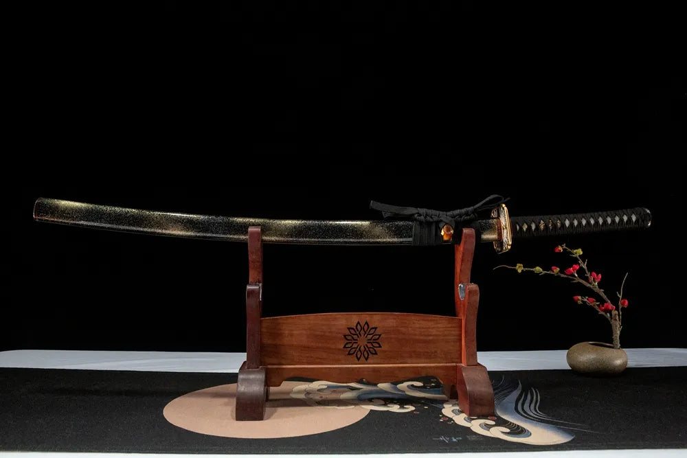 Butterfly Katana straight front view, elegant dual tone fittings samurai sword