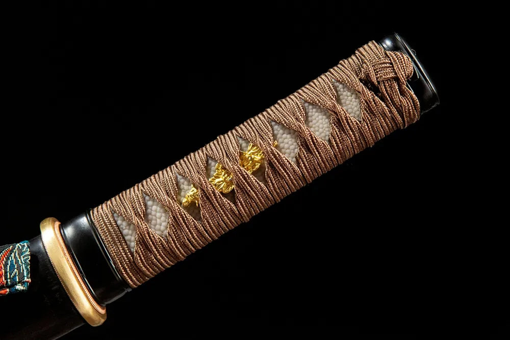 Night Wakizashi full handle, ray skin wrapped with Japanese silk rope