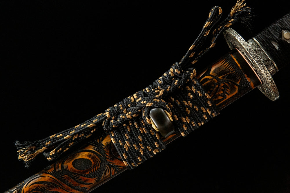 Wind and Cloud Katana cotton sageo cord closeup, traditional sheath tie
