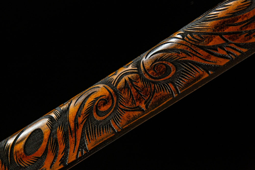 Wind and Cloud Katana saya middle section, hand carved cloud pattern solid wood