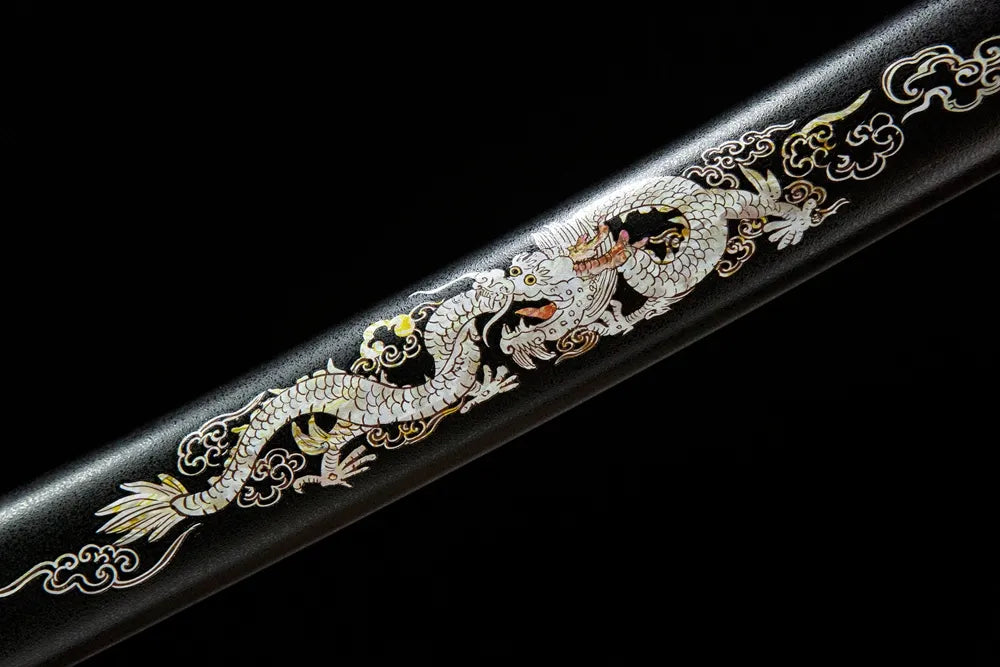 Twine Dragon Katana solid wood lacquered saya scabbard with sageo