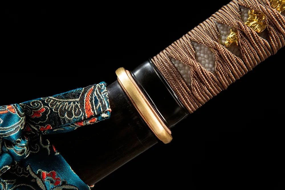Night Wakizashi fuchi, alloy handle collar closeup
