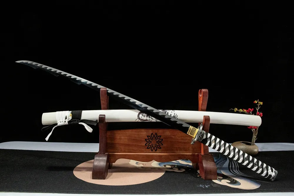 Demon Girl Katana 45-degree view, sharp polished edge demon girl design