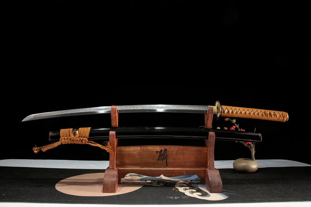 Unsheathed Wild Goose Katana, T10 steel blade with rare reverse clove hamon