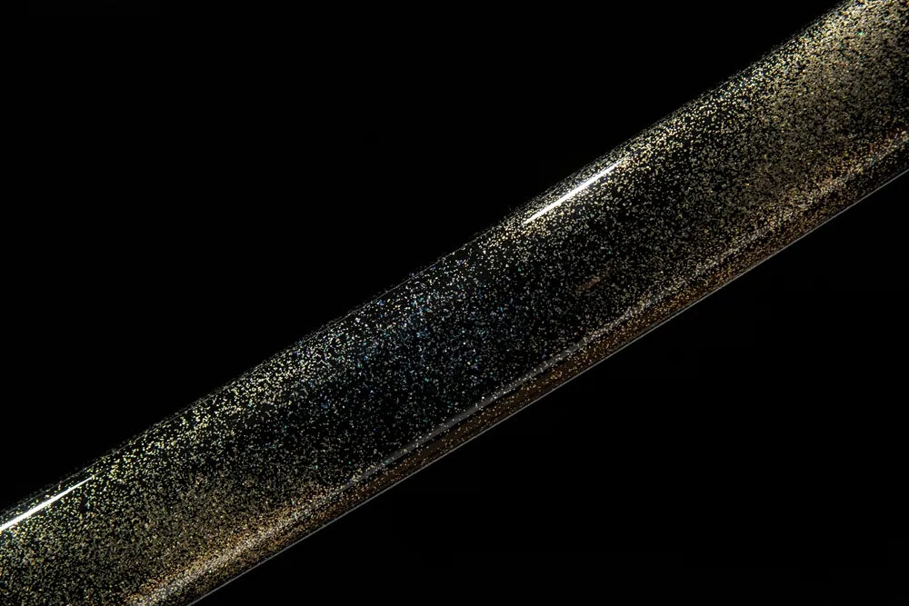 Butterfly Katana saya middle section, hand-painted butterfly artwork closeup