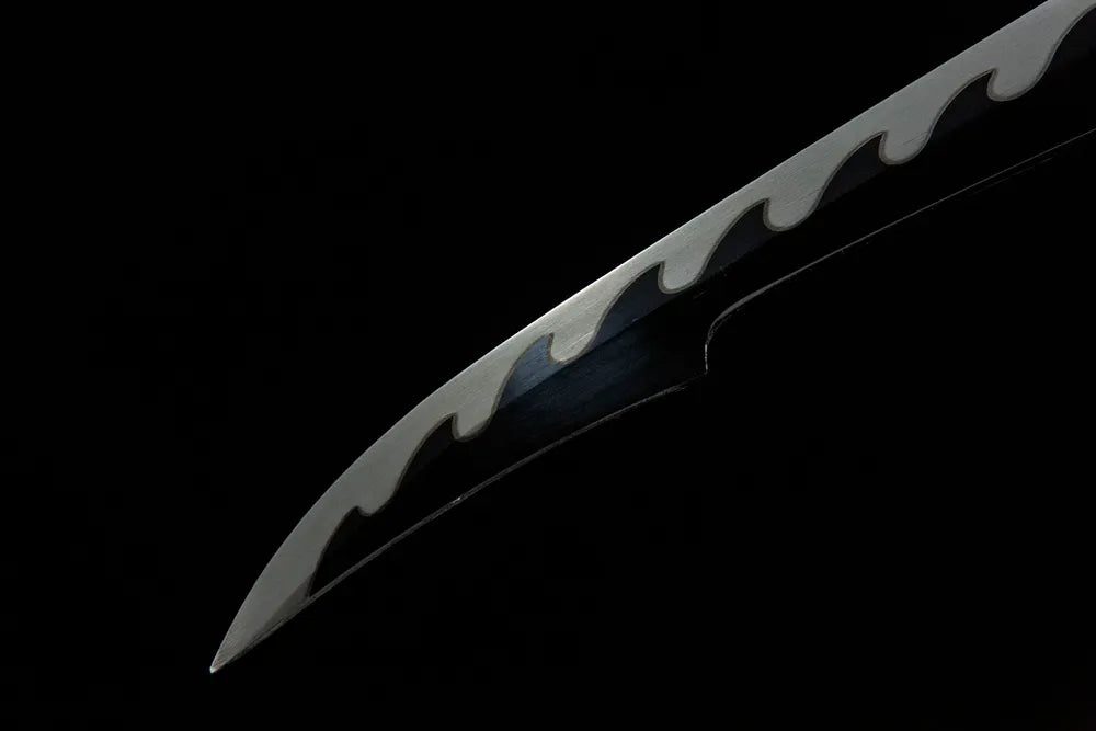 Demon Girl Katana blade tip detail, sharp pointed spring steel blade