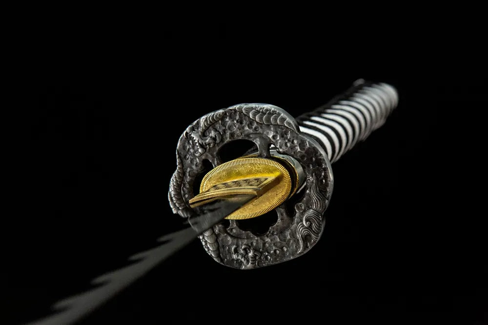 Demon Girl Katana tsuba front view, alloy demon pattern hand guard