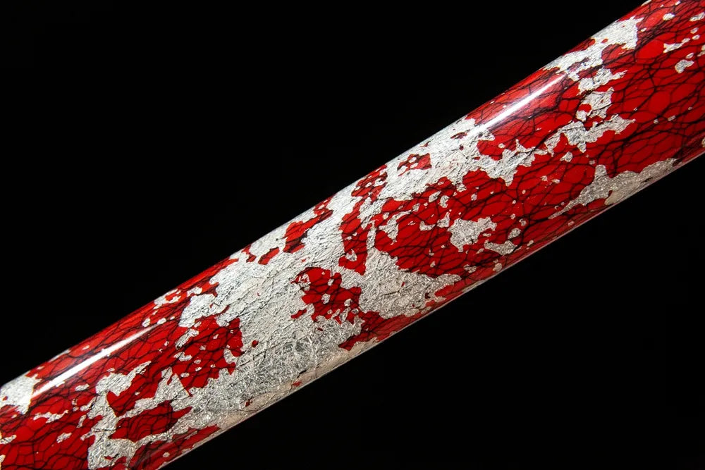 Flame Katana saya middle section, hand-painted flame artwork detail
