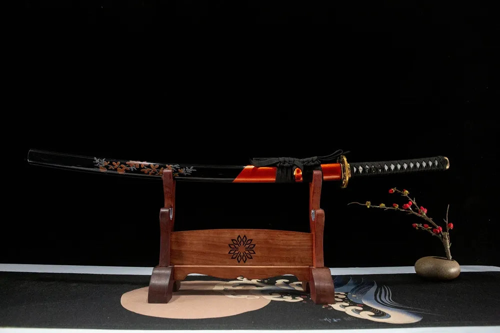 Horizontal front display plum bird folded steel budget disassemblable training katana