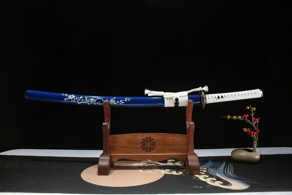 Horizontal front display Snow Prunus Mume Katana non detachable single hi maru-gitae budget collectible katana