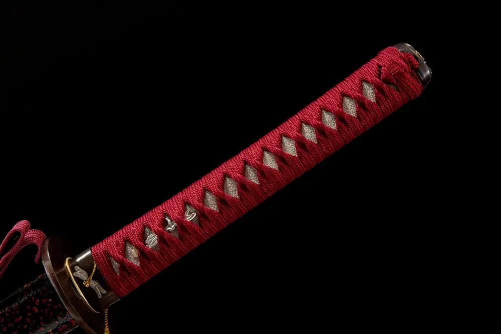 Red Dragonfly Katana full handle, genuine ray skin with traditional wrap dragonfly fittings