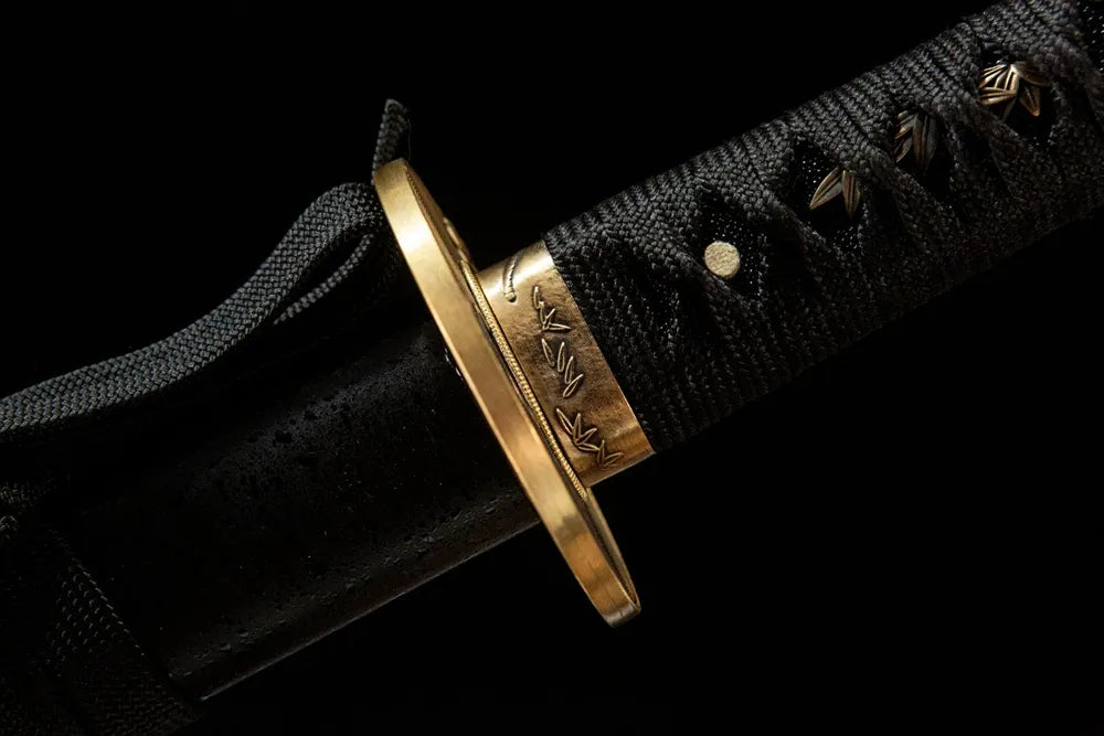 Fuchi copper collar closeup for black ninja short sword
