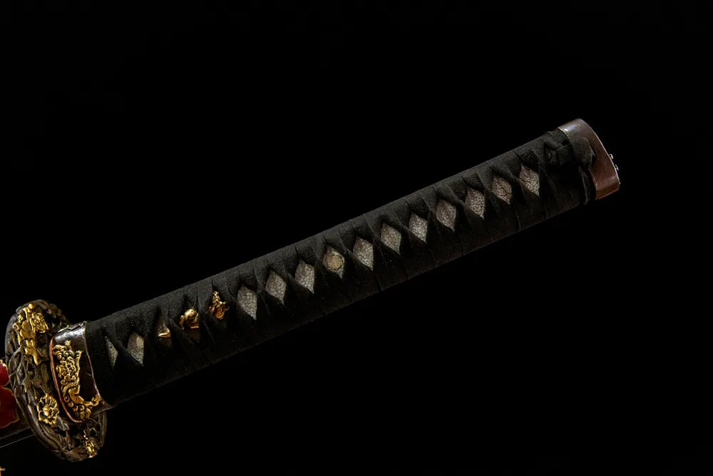 Full tsuka front view genuine rayskin gold silver plated copper fittings