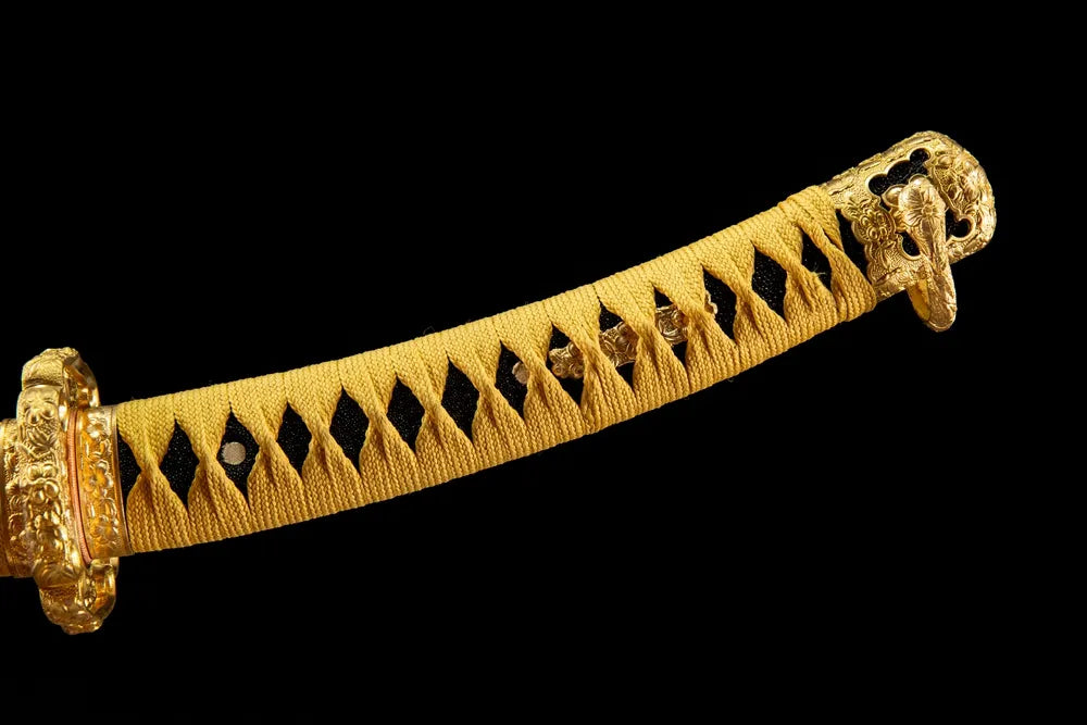 Full imogata tsuka front view genuine rayskin solid copper chrysanthemum fittings