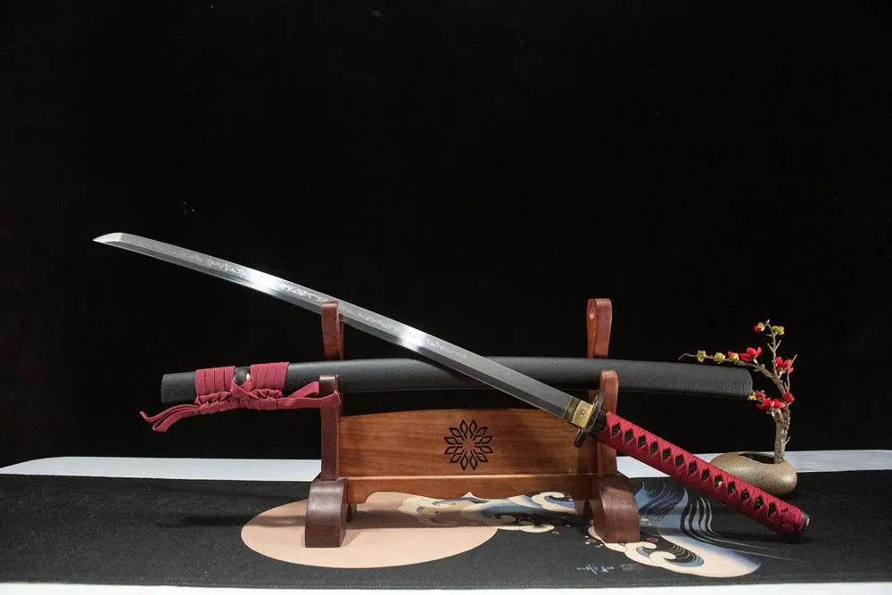 45° unsheathed front view Mingyuan Katana taganeha polished shinogizukuri functional blade