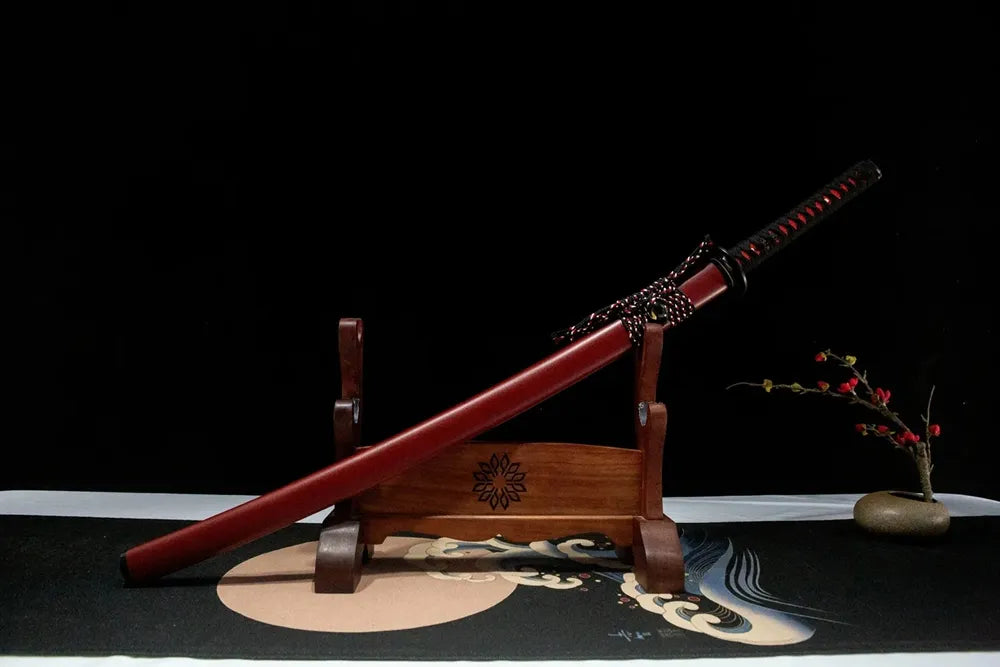 45-degree front view Magic Rabbit Katana sheathed solid wood baking paint alloy fittings cotton sageo