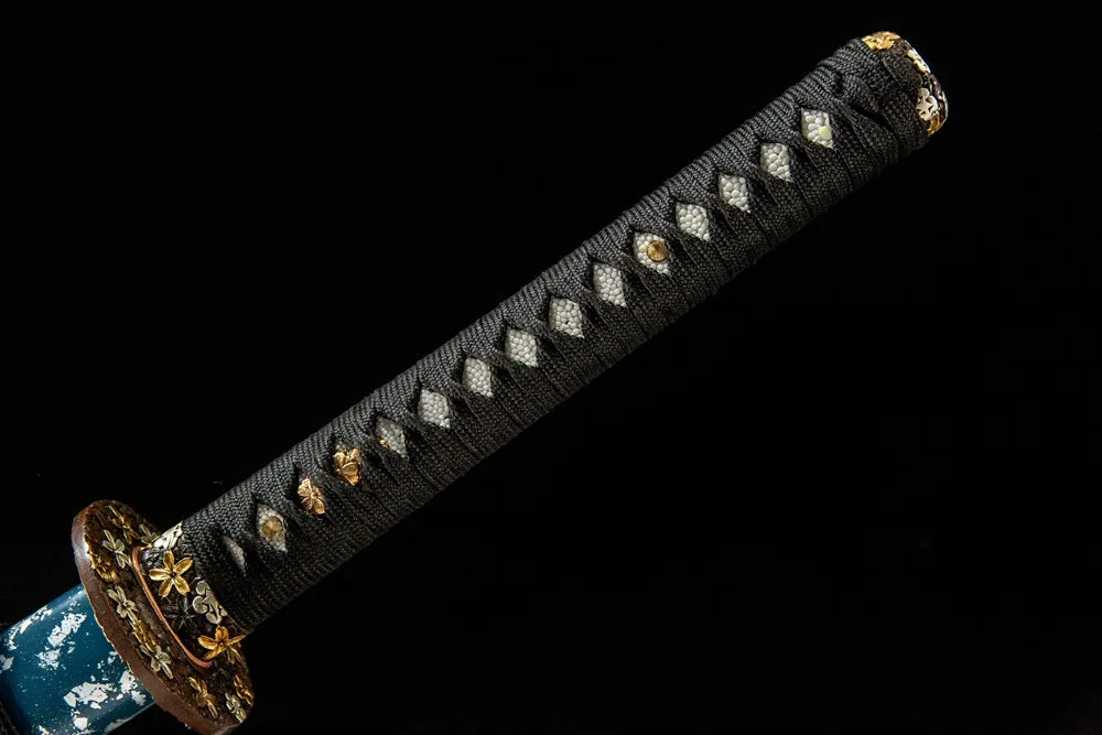 Full imogata tsuka front view genuine ray skin gold silver gilded yulan copper fittings
