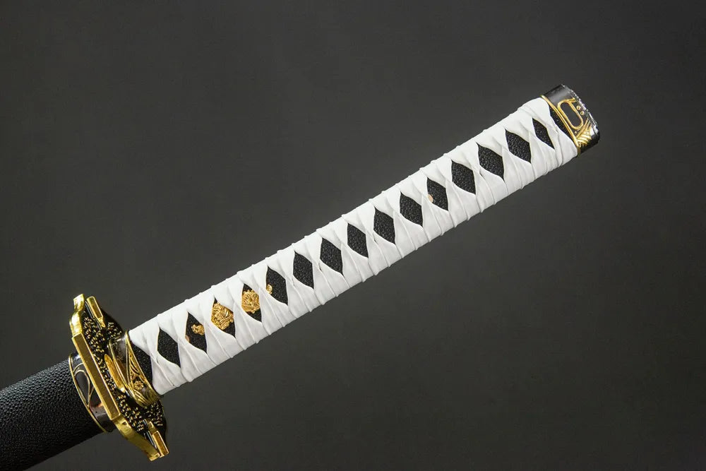 Full basic moro tsuka front view Yamato Katana alloy fuchi kashira simple menuki ornaments