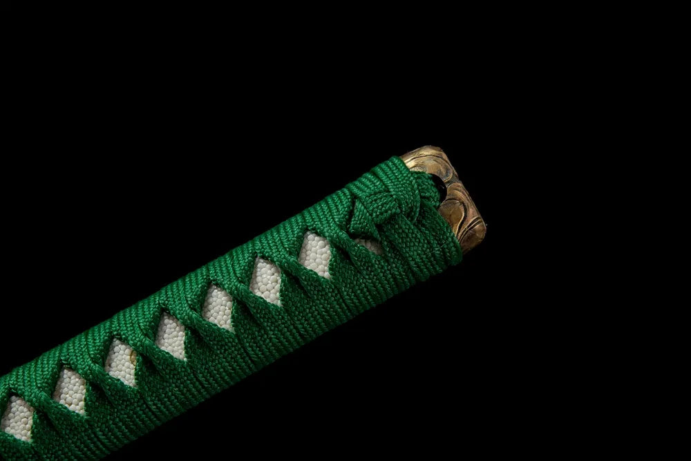 Upper tsuka closeup moro-hineri cotton silk wrap texture