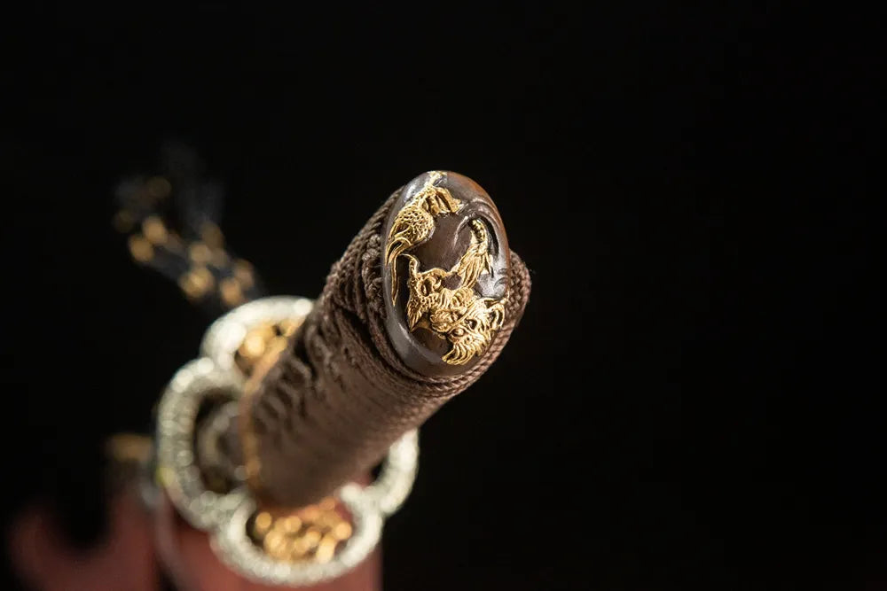 Kashira pommel cap Battle Dragon Wakizashi embossed twin dragon copper terminal fitting