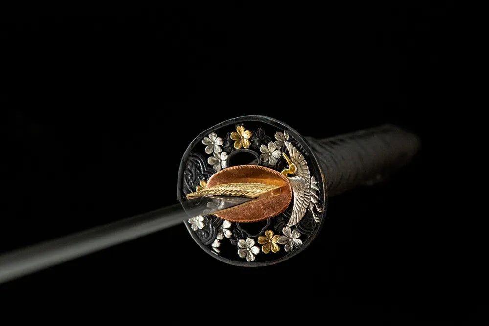 Front side Dancing Crane hollow crane carved copper-gilt silver hand guard