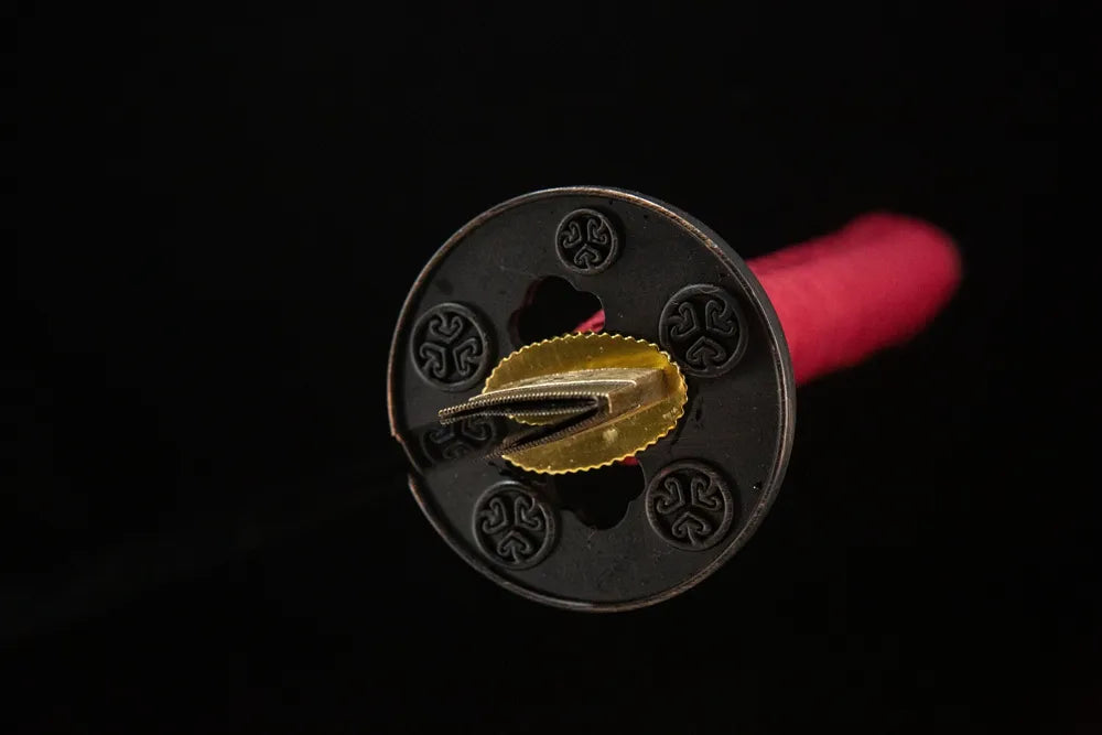 Front side Mingyuan Katana hollow four-petal flower round alloy hand guard gold inner trim
