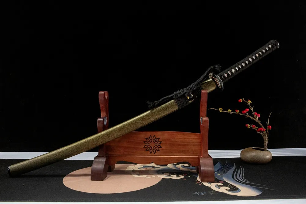 45-degree front view Qiuniu Katana sheathed solid wood paint saya coarse cotton sageo