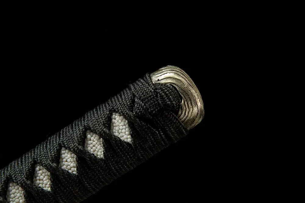 Time Katana handle end detail, solid white copper kashira