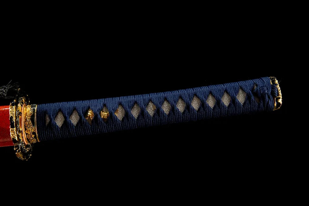 Full tsuka front view genuine ray skin gold silver plated copper fuchi kashira