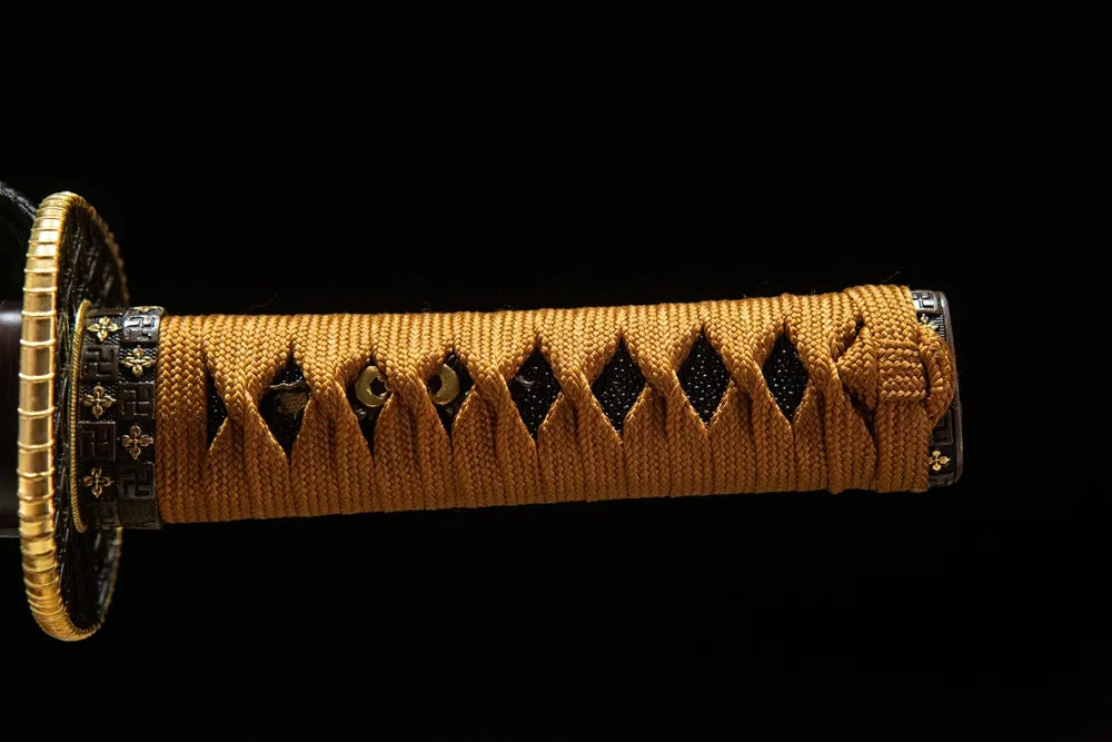 Full short tsuka front view genuine rayskin plain copper chrysanthemum fittings