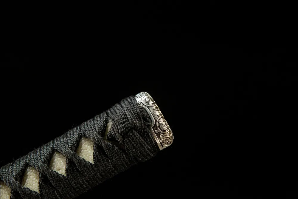 Upper tsuka closeup The Firmament Tachi, traditional moro-hineri-maki woven wrap texture
