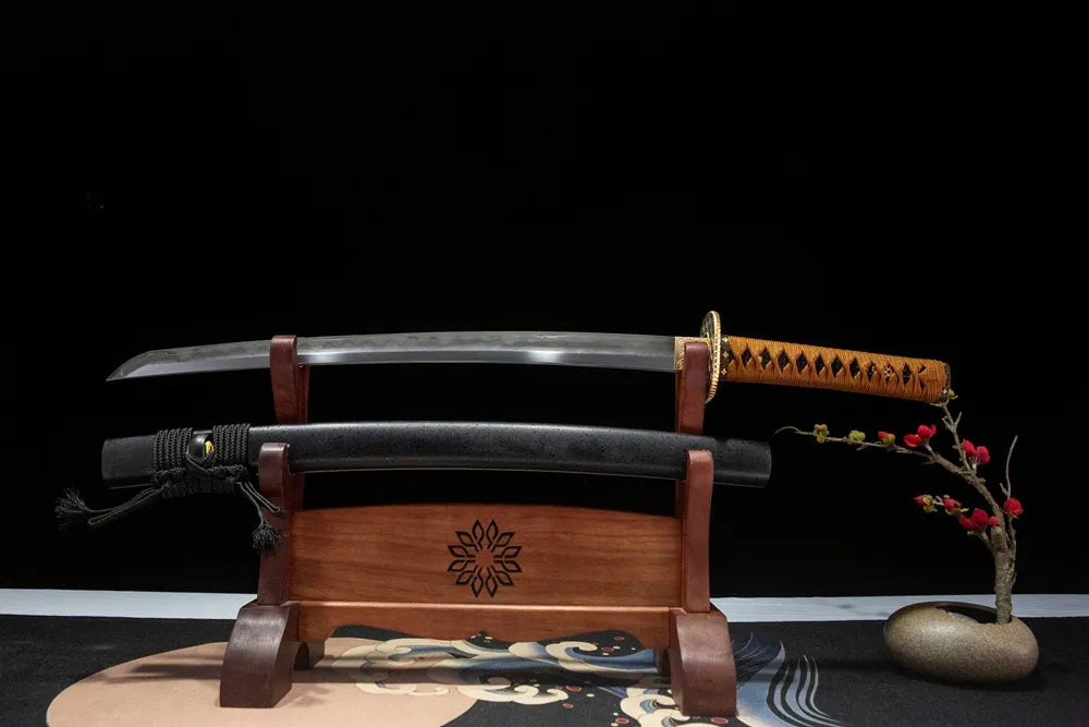 Unsheathed Tianming horizontal shot sanmai folding T10 neat gunome wave hamon blade