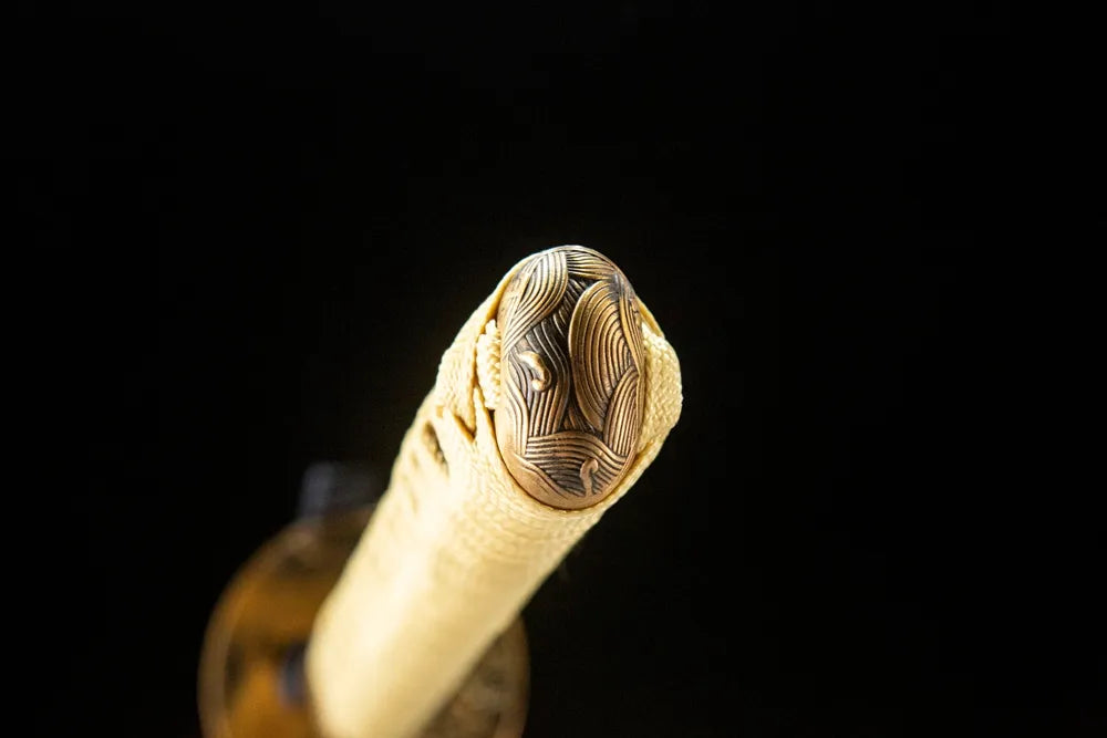 Kashira pommel cap solid brass embossed wave terminal fitting