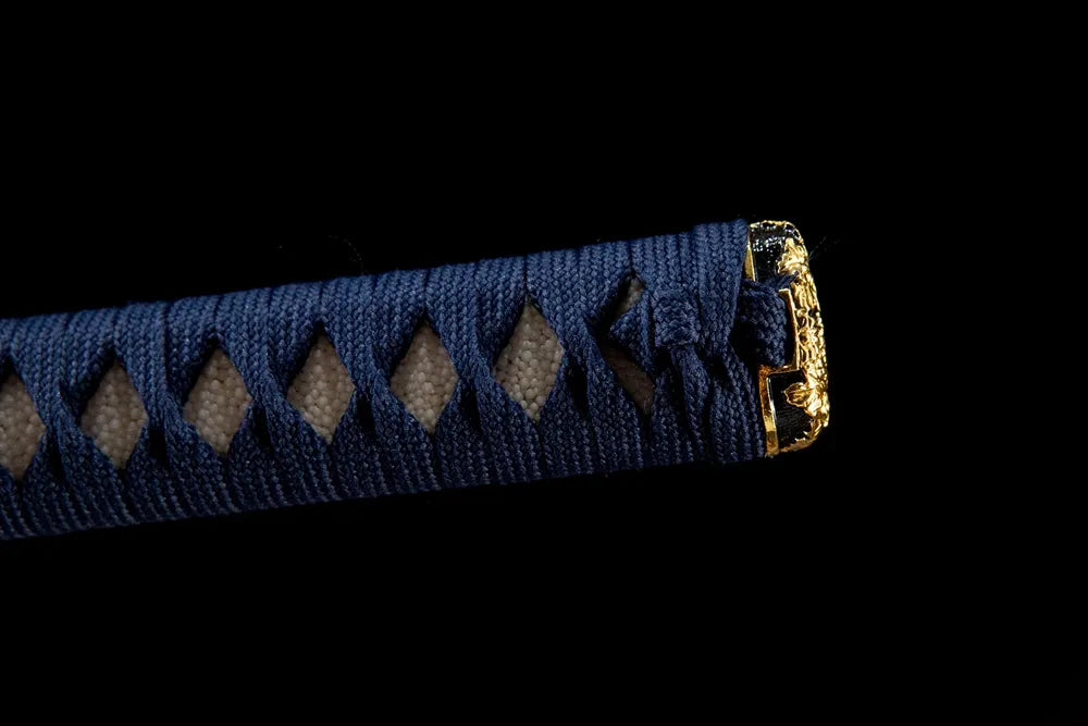 Upper tsuka closeup moro-hineri thick cotton silk wrap texture