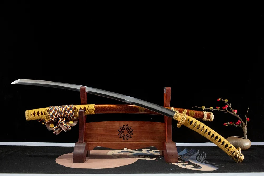 45-degree front view reverse stem chrysanthemum tachi deep curve solid wood paint saya cotton tachino cord