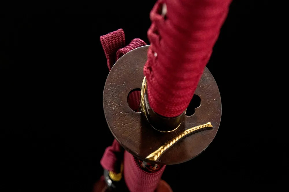 Red Dragonfly Katana tsuba reverse side, solid copper base dual plating construction