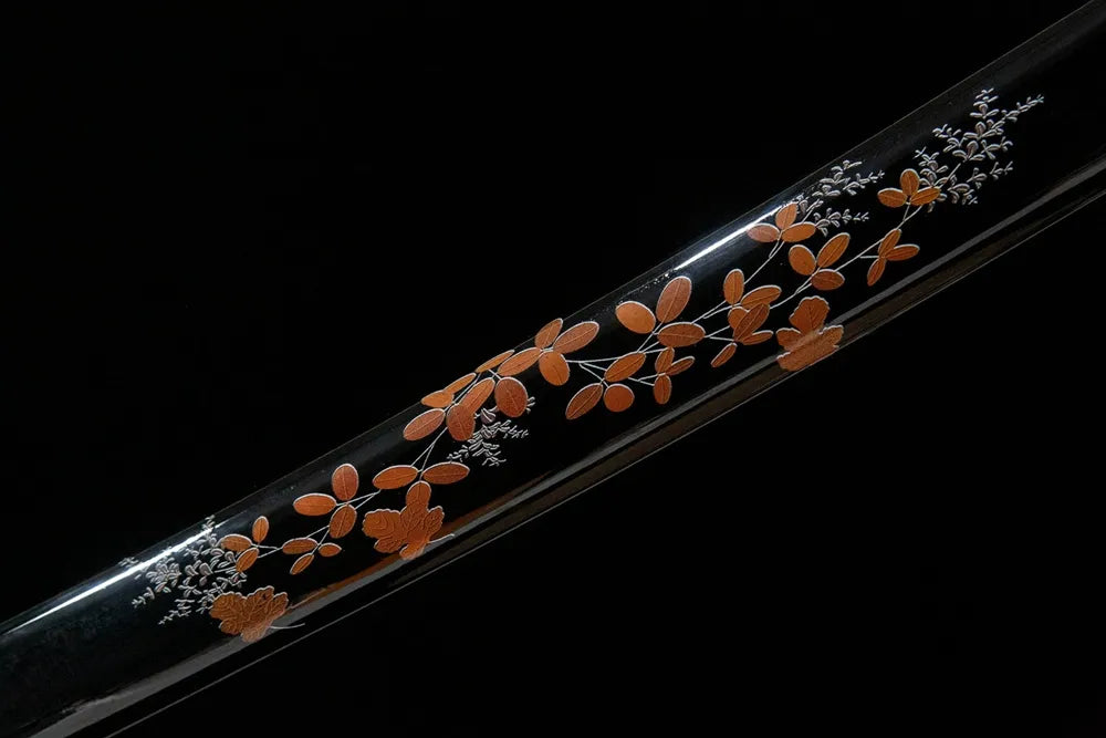 Mid saya detail black lacquer hand painted plum blossom solid wood texture