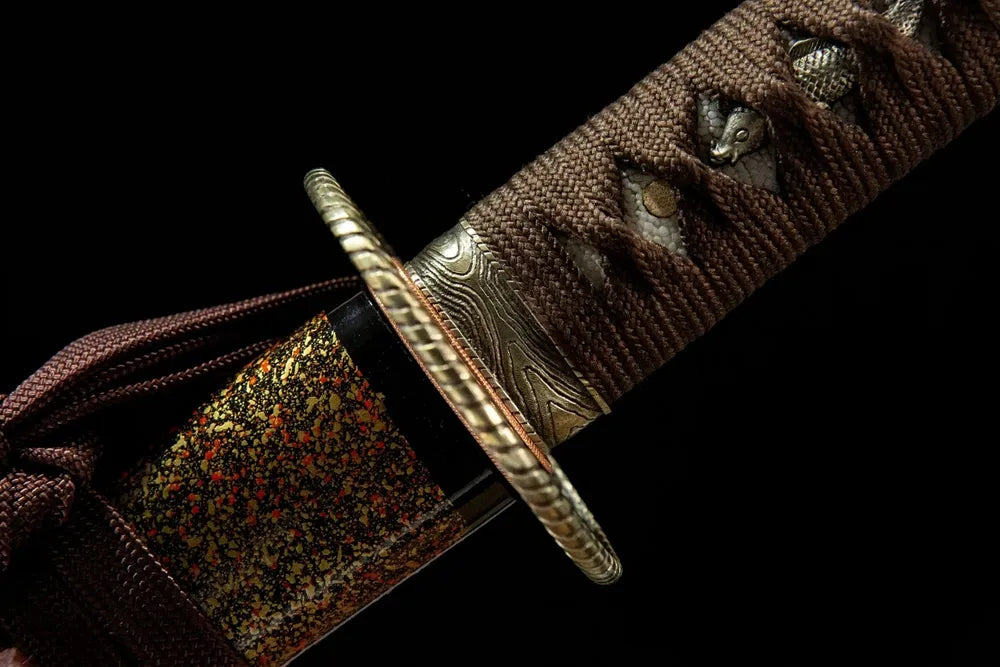 Peach Mountain Katana fuchi, solid white copper handle collar peach motif