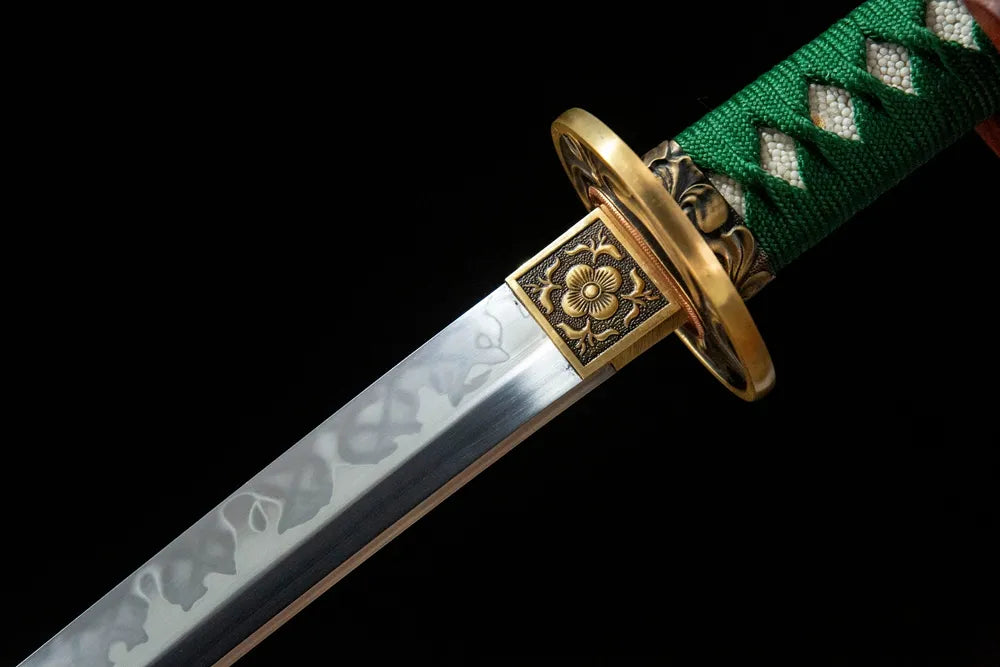 Upper blade closeup Simple Shadow Katana fake yokote near solid copper habaki