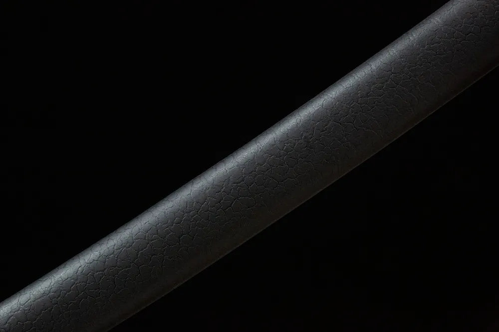 Mid saya detail Mingyuan Katana unique black crackle texture solid wood lacquer scabbard